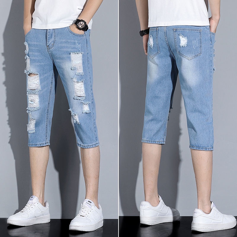 Quần Short Denim Rách Dáng Ôm Phong Cách Hàn Quốc Cvn9 Thời Trang Mùa Hè Cho Nam