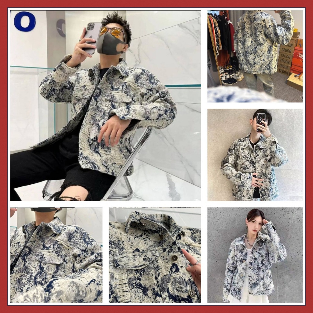 Áo Khoác Denim Dáng Rộng Thêu Hoa Phong Cách Thời Trang Mới 2023 Cho Nam Giới