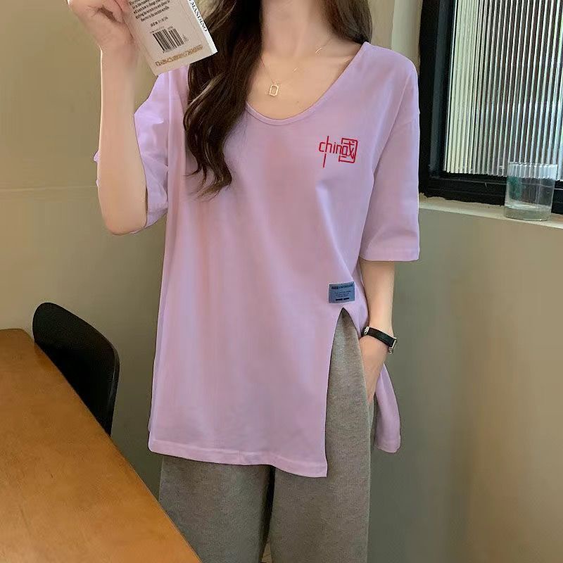Áo Thun 100% Cotton Tay Ngắn Cổ Chữ V Dáng Rộng Thời Trang Mùa Hè Cho Nữ
