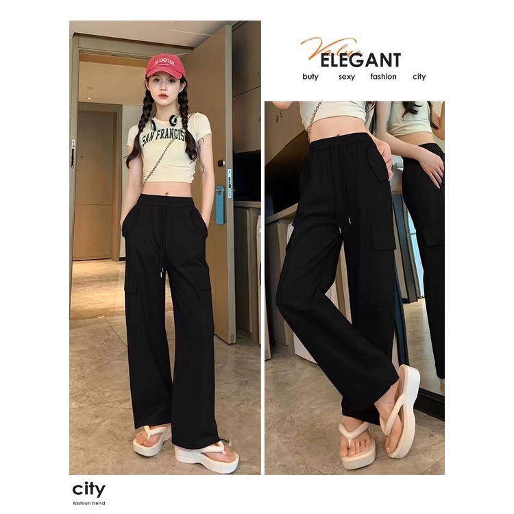 Quần Dài Thể Thao Lưng Cao Vải Mỏng Phối Dây Rút Thời Trang Mùa Hè Cho Nữ