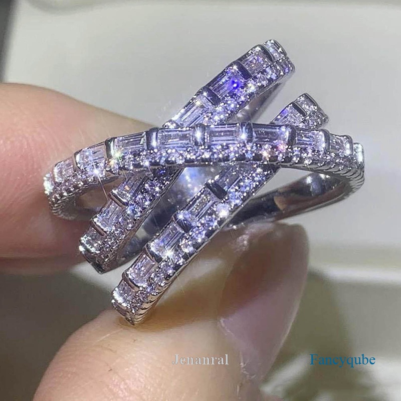 Nhẫn Đan Chéo Màu Bạc Đính Đá Zircon Thời Trang Đa Năng Cho Nữ