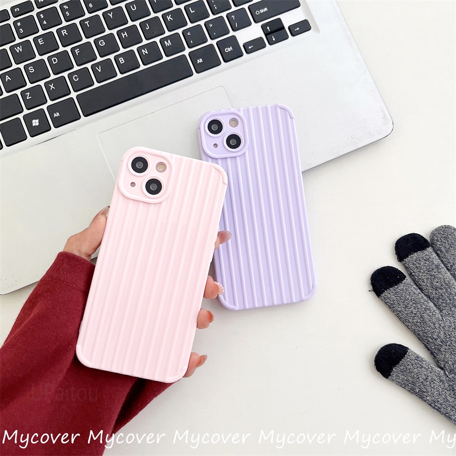 Ốp Điện Thoại Silicon Mềm Họa Tiết Kẻ Sọc Màu Kẹo Trơn Đơn Giản Cho iPhone 14 13 12 11 Pro Max X XR Xs Max 6 7 8 Plus