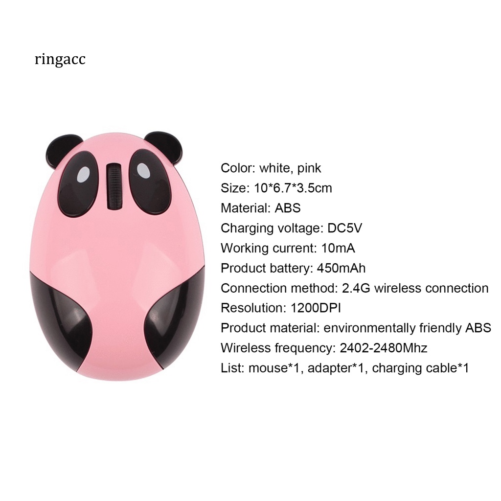 Chuột Không Dây RGA ABS Hình Gấu Trúc Dễ Thương 2.4G 1200DPI