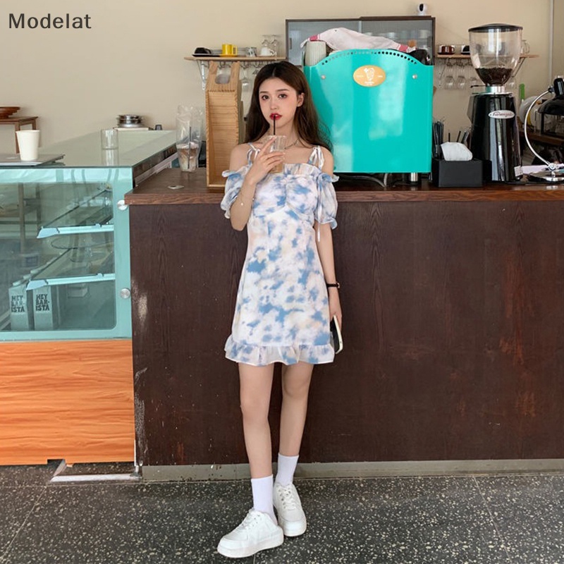 Đầm Ngắn Trễ Vai Viền Bèo In Họa Tiết MFC Thời Trang Mùa Hè Cho Nữ