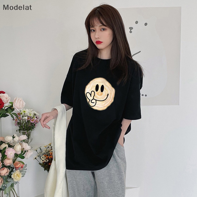 Áo Thun Tay Ngắn Cổ Tròn In Hình Mặt Cười Phong Cách Retro Mỹ Thời Trang Mùa Hè Cho Nữ