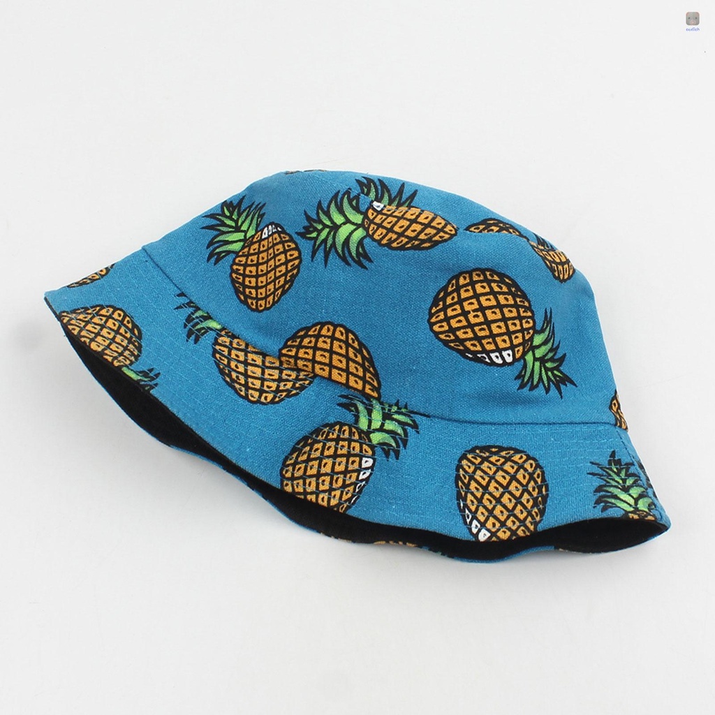 Nón Bucket Vành Rộng Hai Mặt In Họa Tiết Quả Dứa Thời Trang Đi Biển / Du Lịch