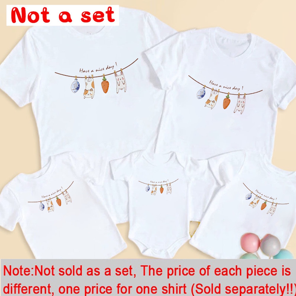 Mèo Dễ Thương In Họa Tiết Thời Trang Mẹ Bố Tôi Họ Bộ Áo Sơ Mi Sơ Sinh Cho Bé Body Quần Áo Thường Ngày Áo Trắng Tee Cha Mẹ Kid