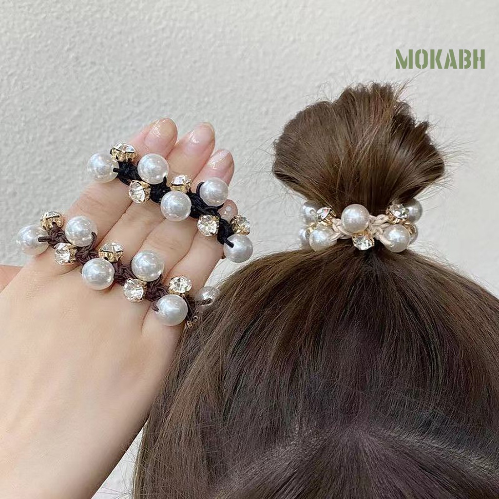 Dây Buộc Tóc Co Giãn Đính Ngọc Trai Giả Lấp Lánh Phong Cách Hàn Quốc