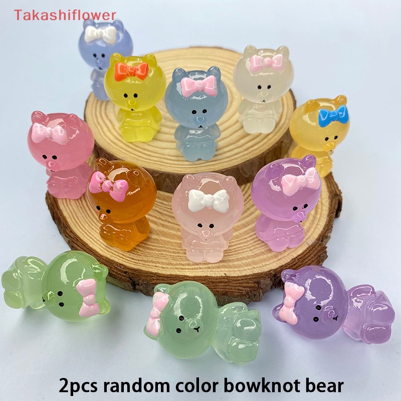 Bộ 2 Mô Hình Gấu Hoạt Hình Mini Bằng Nhựa Resin Dạ Quang Trang Trí Nhà Cửa / Xe Hơi