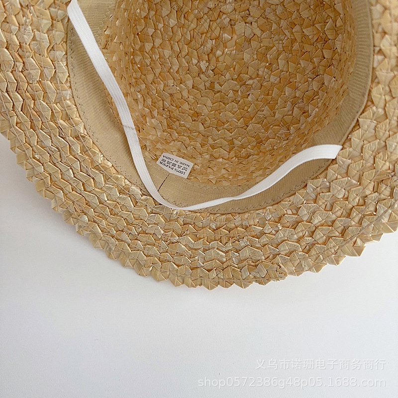 Mũ cói dây ruy băng viền lớn mùa hè cho bé