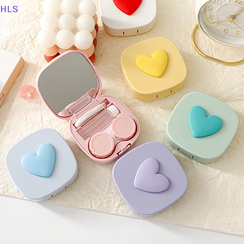[HLS] Hộp Đựng Kính Áp Tròng Hình Vuông Trái Tim Màu Macaron Có Gương Dễ Mang Theo Khi Đi Du Lịch