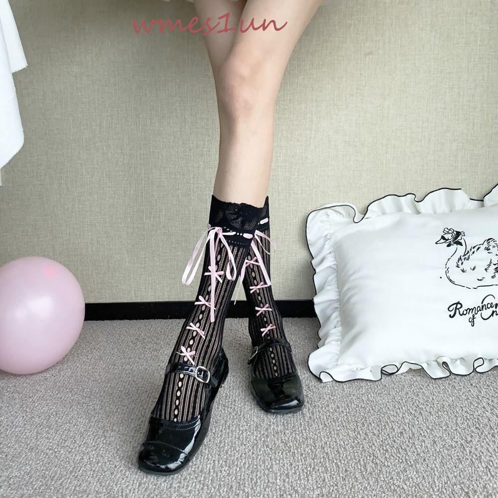 Wmes15h Vớ Ba Lê Phối Ren Lưới Rỗng Mềm Mại Màu Trơn Tươi Tắn Phong Cách Lolita Hàn Quốc Ngọt Ngào Mùa Xuân Hè