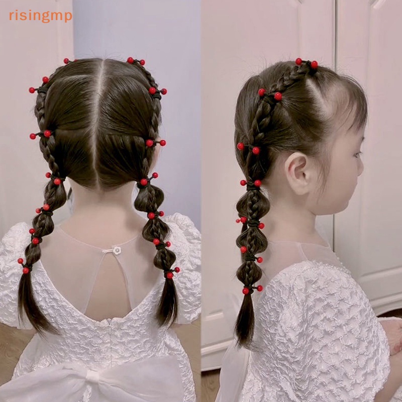 Set 50 Dây Buộc Tóc Cao Su Co Giãn Đính Hạt Đậu Đỏ Dành Cho Bé Gái