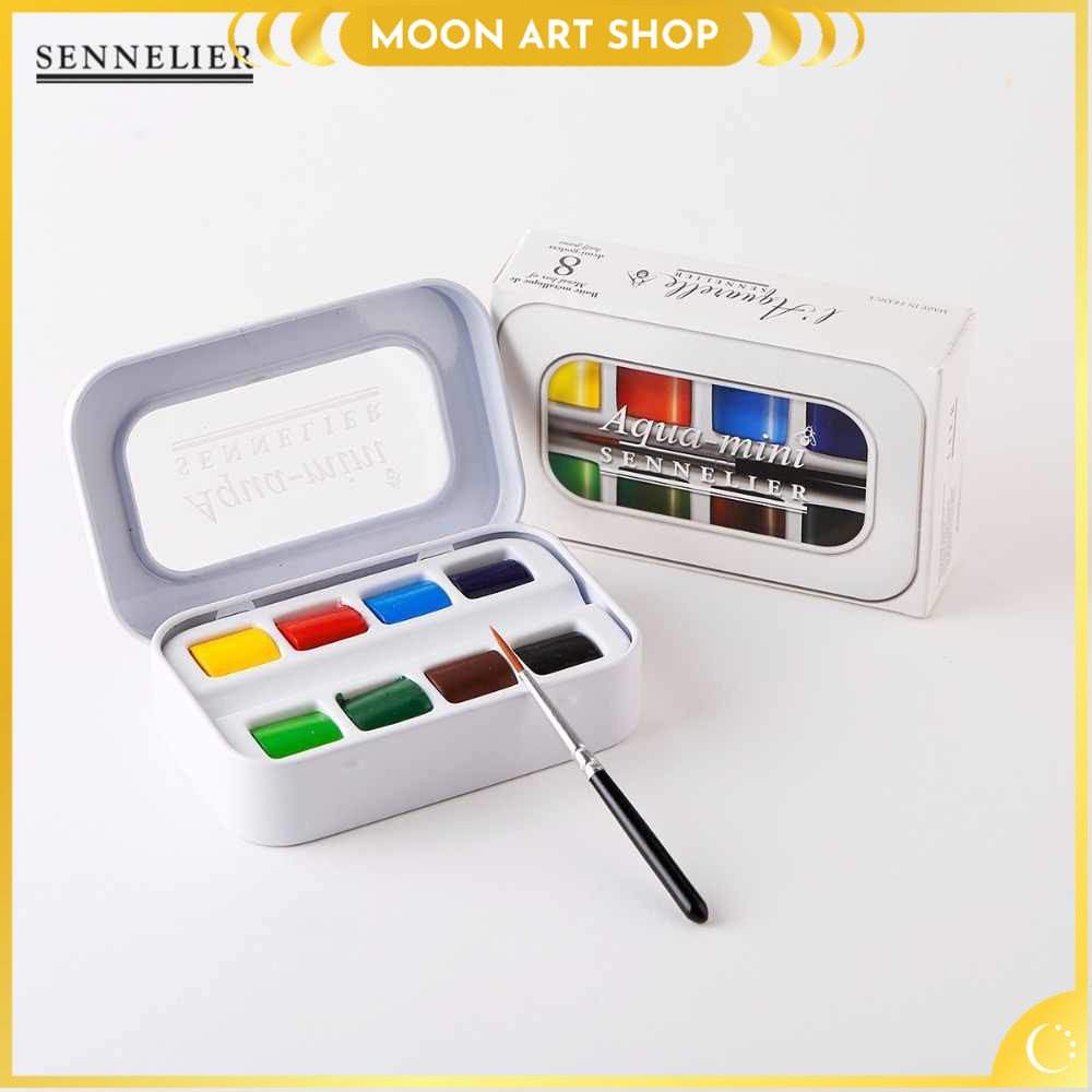 Màu nước Sennelier Aqua Mini (half-pan 8 màu kèm cọ)
