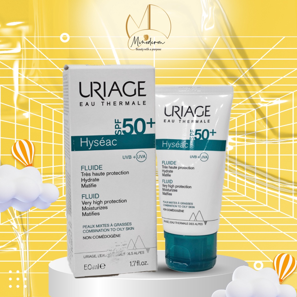 Kem chống nắng Uriage Hyseac SPF 50+ Fluide kết cấu mỏng nhẹ, kiểm soát nhờn, cho da dầu mụn 50ml