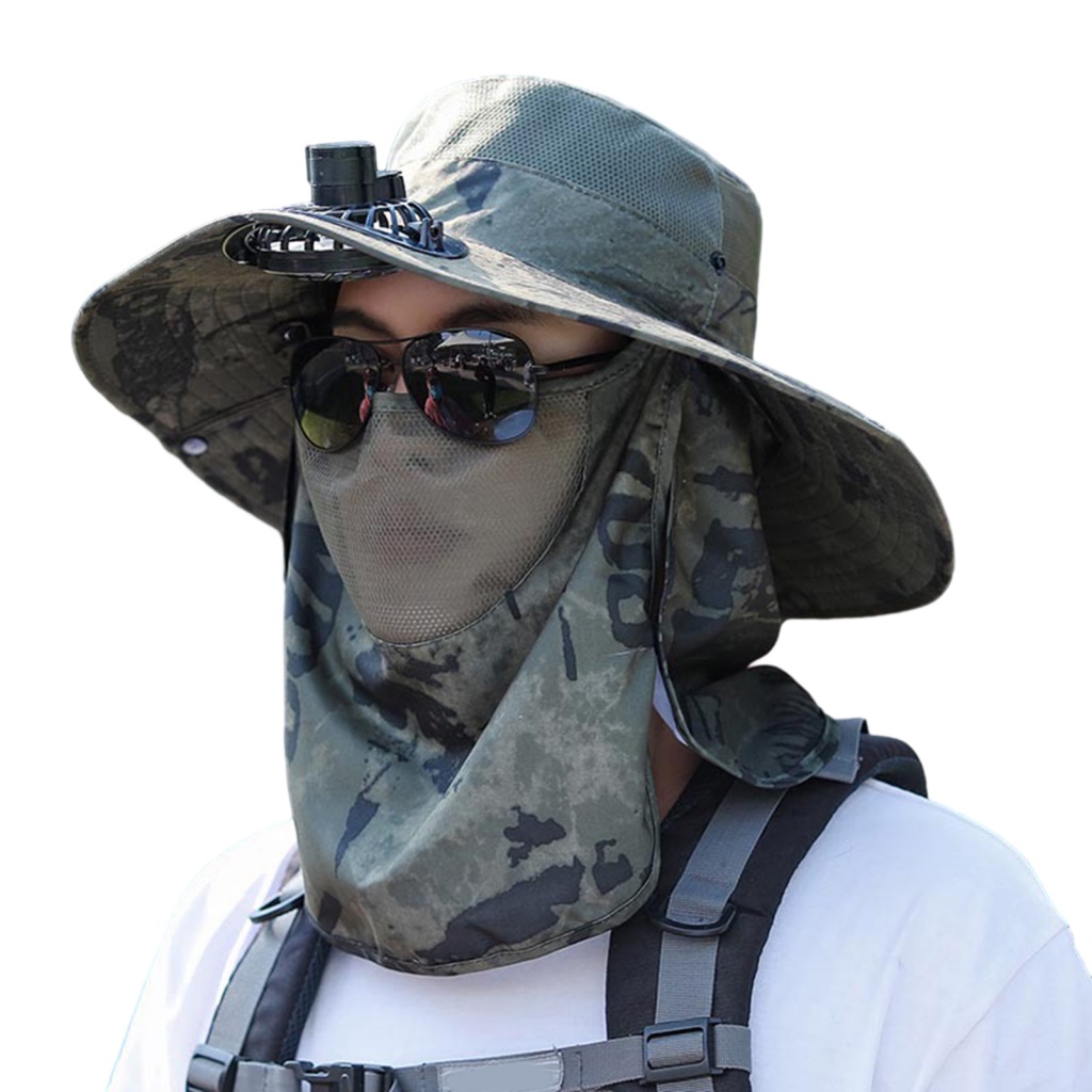 Mxittan.mx Mũ Xô In Họa Tiết Rằn Ri Kèm Quạt Có Thể Gấp Gọn Cho Nam