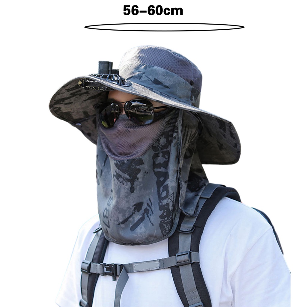 Mxittan.mx Mũ Xô In Họa Tiết Rằn Ri Kèm Quạt Có Thể Gấp Gọn Cho Nam