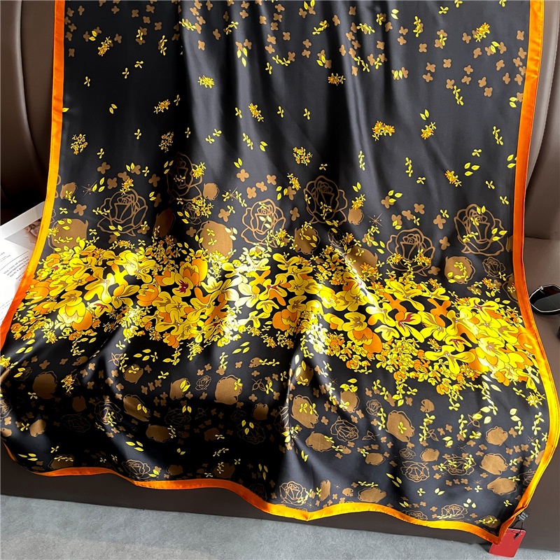 Khăn Quàng Cổ Chống Nắng Dáng Dài In Họa Tiết Hoa Vàng Sang Trọng Kích Thước 180 * 90CM Thời Trang Cho Nữ