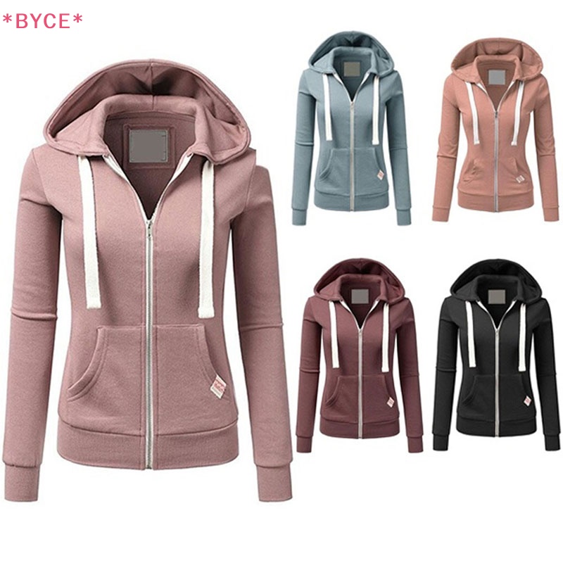 Áo Khoác Hoodie Có Khóa Kéo Màu Trơn Thời Trang Cho Nữ Mới