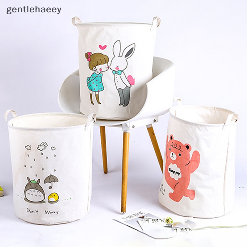 Giỏ Đựng Quần Áo Bẩn Bằng Vải Bạt Hình Trụ In Hoạt Hình Có Thể Gấp Gọn Kích Thước 15.7 * 19.7inch