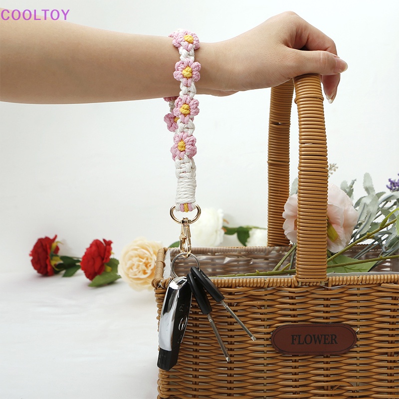 Cooltoy Móc Khóa Dây Tua Rua Dệt Thủ Công Hình Hoa Cúc Phong Cách Bohemian Trang Trí Xe Hơi