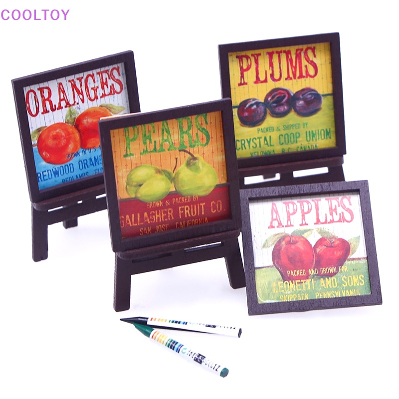 Set 4 Tranh Treo Tường Họa Tiết Trái Cây Vintage Tỉ Lệ 1 / 12 Trang Trí Nhà Búp Bê