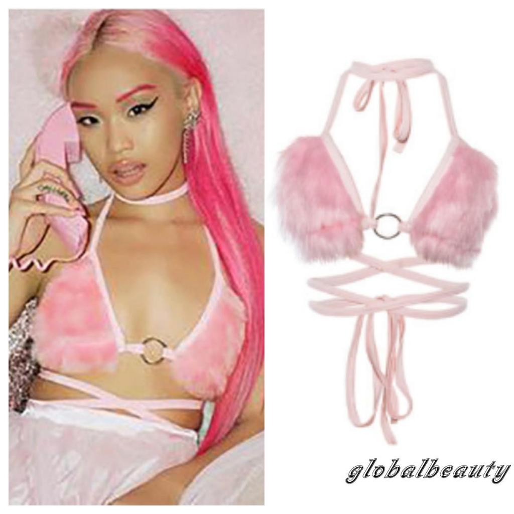 Áo Ngực Vải Lông Màu Sắc Trơn Phối Dây Cột Gợi Cảm Cho Nữ