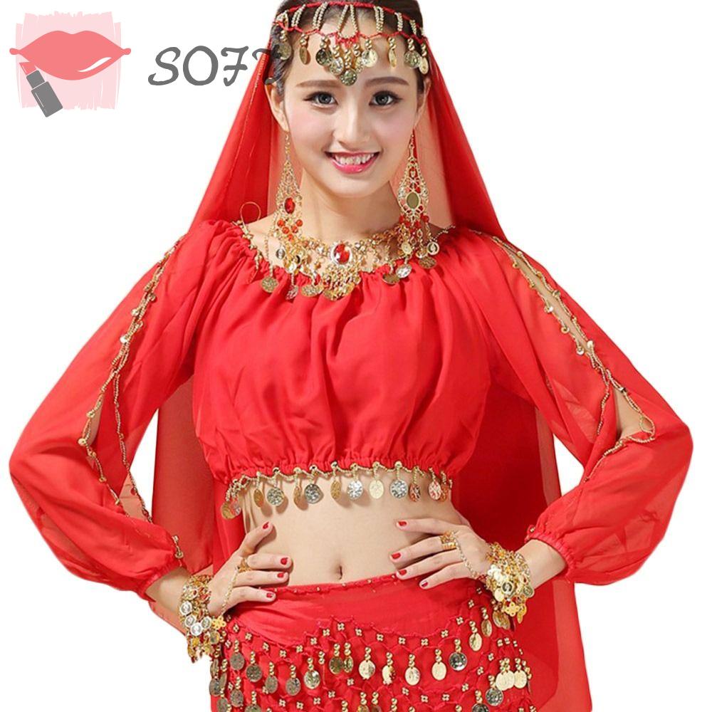 Áo Biểu Diễn Múa Bụng Đính Kim Sa Phối Tua Rua Xinh Xắn Cho Nữ