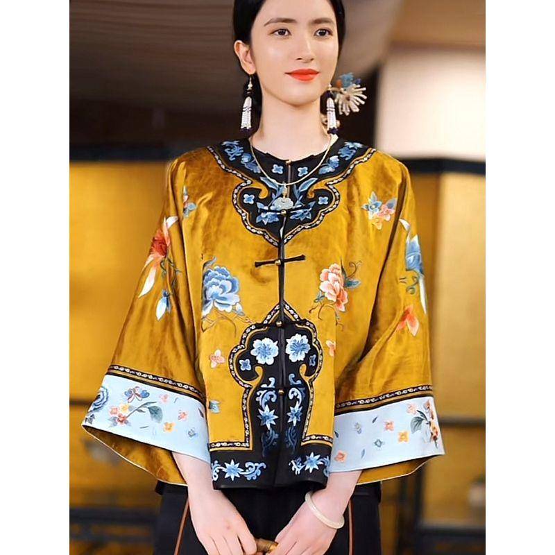 Áo Khoác Mùa Hè 2023 Mới Tang Áo Vest Jiang Mo Mulberry Giả Lụa In Họa Tiết Mây Thơm Phía Trước Kiểu Trung Hoa
