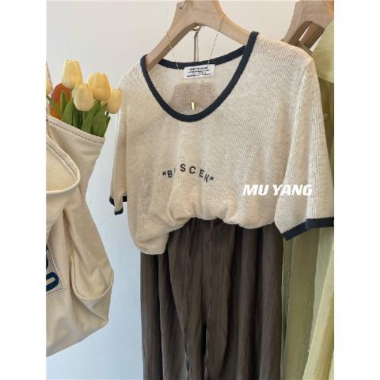 Áo Thun Lụa Lạnh Mỏng Tay Ngắn Thoáng Khí In Chữ Mới Mùa Hè Cho Nữ