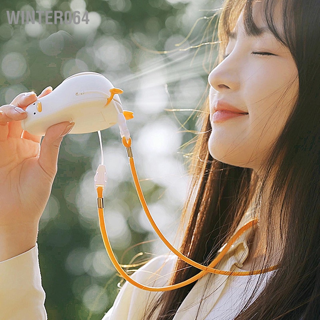 Winter064 Quạt Treo Cổ Hình Con Vịt Nhỏ Sạc USB Vòng Có Dây Tích Hợp Pin