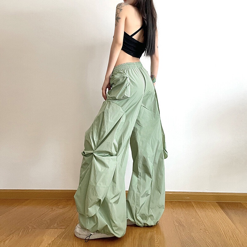 Kliou Quần ống rộng Lưng Cao Phối Túi Phong Cách Hip Hop Thời Trang 2023 Dành Cho Nữ