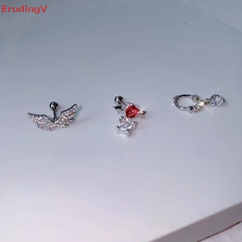 1 Khuyên Tai Hình Trái Tim Đính Đá Zircon Màu Hồng Bằng Thép Không Gỉ Dễ Thương Dành Cho Bạn Nữ