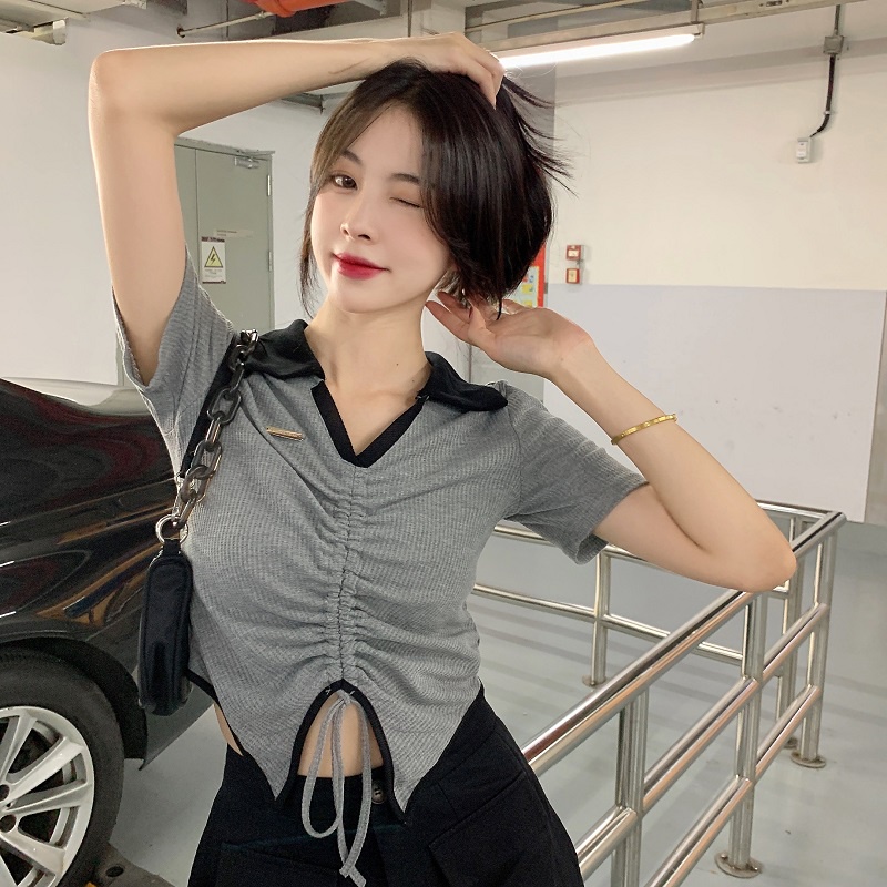 Áo Thun Polo Tay Ngắn Chất Liệu Cotton Phong Cách Hàn Quốc Thời Trang Cho Nữ