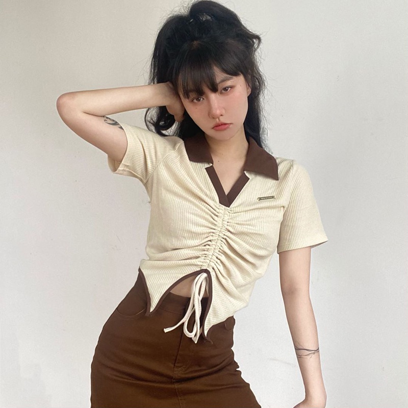 Áo Thun Polo Tay Ngắn Chất Liệu Cotton Phong Cách Hàn Quốc Thời Trang Cho Nữ