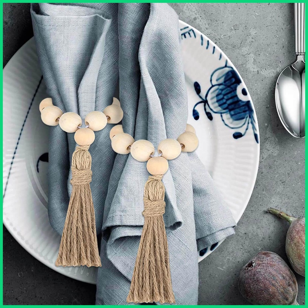 Vòng Giữ Khăn Ăn Phong Cách Boho Mộc Mạc Có Dây Tua Rua Thủ Công Khóa Gài Cho Nông Trại Giáng Sinh Jwvn