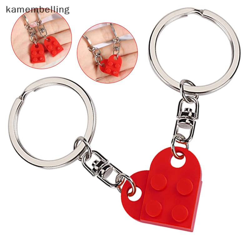 Kamembelling Set 2 Móc Khóa Hình Viên Gạch Trái Tim Ghép Đôi Làm Quà Giáng Sinh