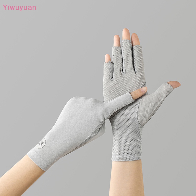 Găng Tay Cotton Hở Ngón Chống Trượt &amp; Tia UV Cho Nữ Mới