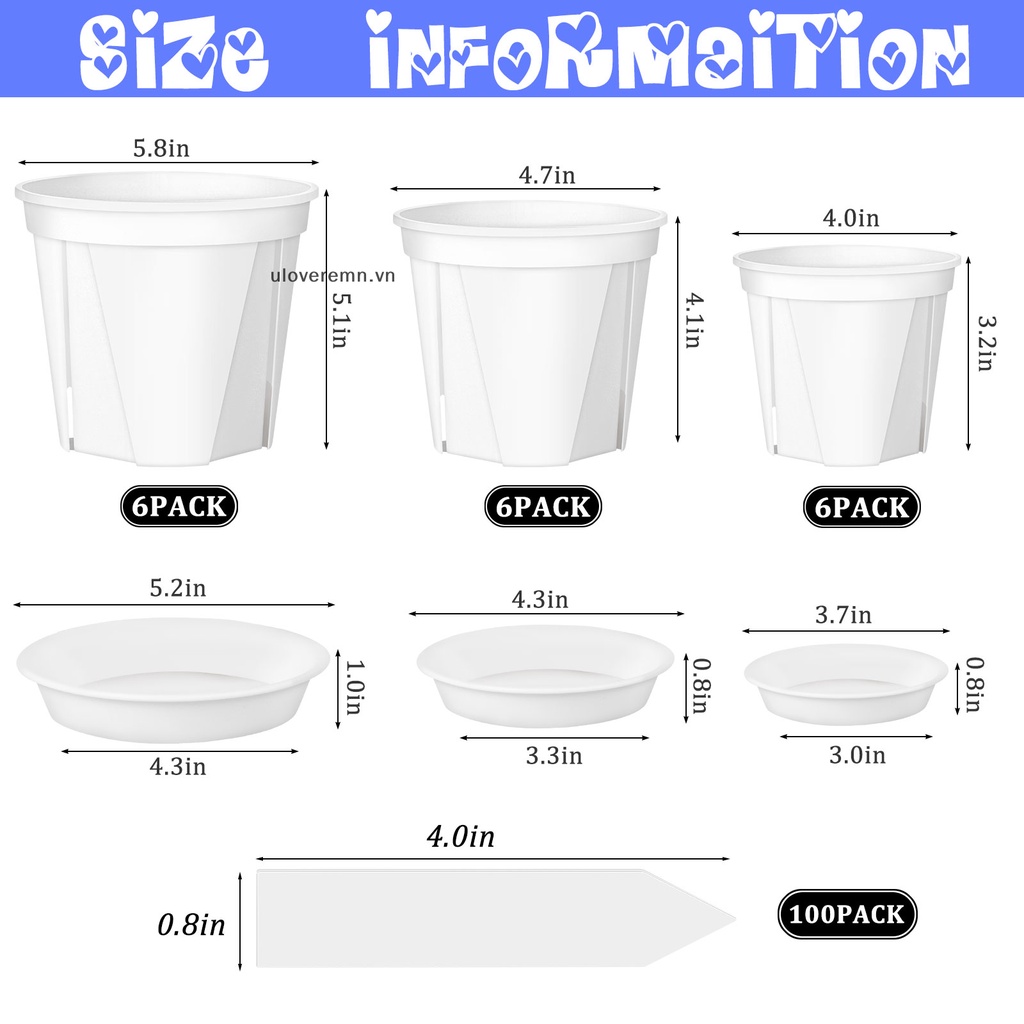 Bộ 36 Chậu Nhựa Trồng Cây Kèm Khay Và 100 Nhãn Dán 3 Kích Cỡ Khác Nhau