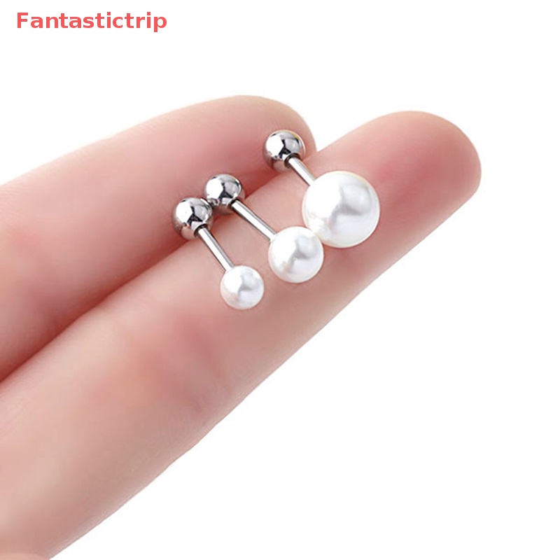 1 Khuyên Tai Ngọc Trai Bằng Thép Titan Đính Đá Thời Trang Mới