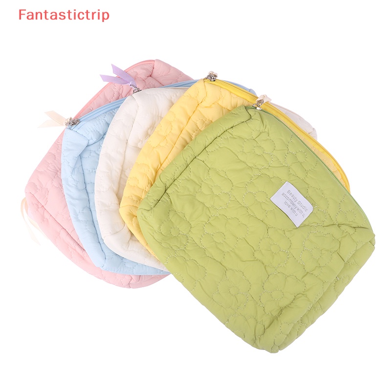 Túi Đựng Mỹ Phẩm Chần Bông Màu Trơn Họa Tiết Hoa Đáng Yêu Dành Cho Đi Du Lịch