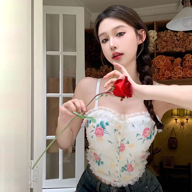 Áo Croptop Sát Nách Phong Cách Retro Hàn Quốc Cho Nữ