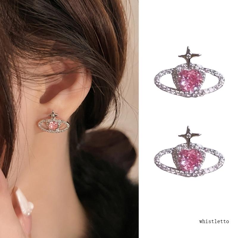 Bông Tai Hình Hành Tinh Ngôi Sao Đính Đá Màu Hồng Phong Cách Cổ Điển Cho Nữ