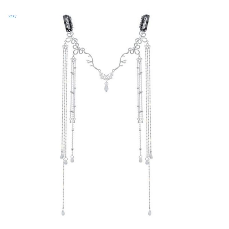 Băng Đô Cài Tóc Đính Pha Lê Hình Giọt Nước Phối Tua Rua Dài Phong Cách Trung Hoa Cổ Điển Cho Nữ