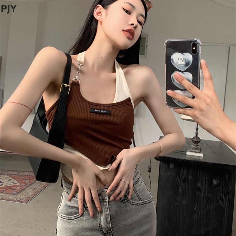 Áo Croptop Không Tay Dáng Ôm Phong Cách Retro Thời Trang Mùa Hè Dành Cho Nữ PJ
