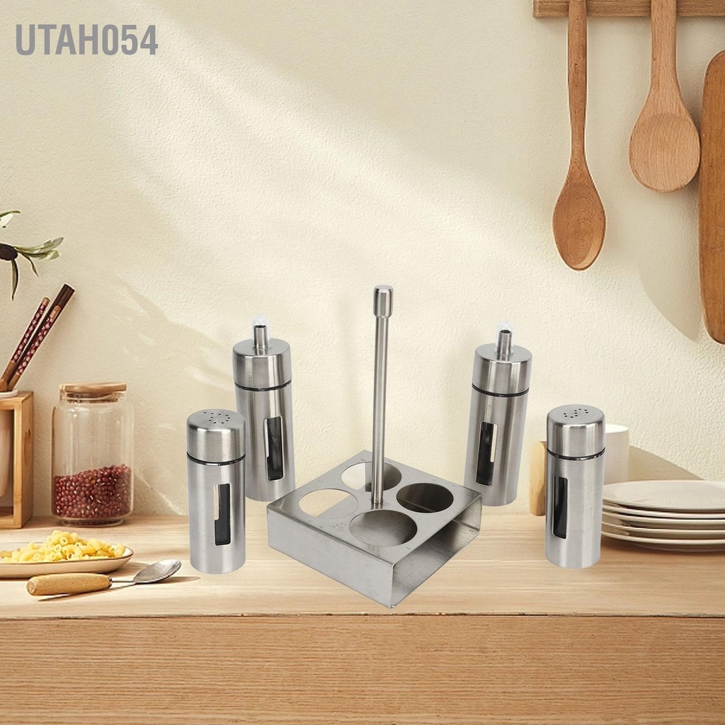 Utah054 Dầu Muối Cruet Set 304 Thép Không Gỉ Giấm Chai Pepper Shaker với Đế cho Nhà Bếp Hàng