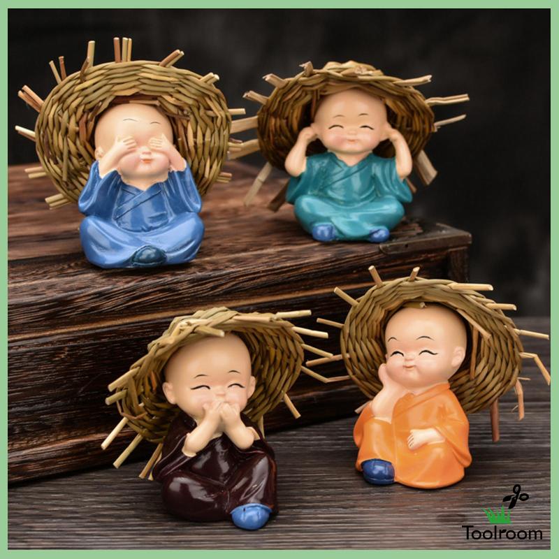 Set 4 Tượng Chú Tiểu Trang Trí Nội Thất Xe Hơi