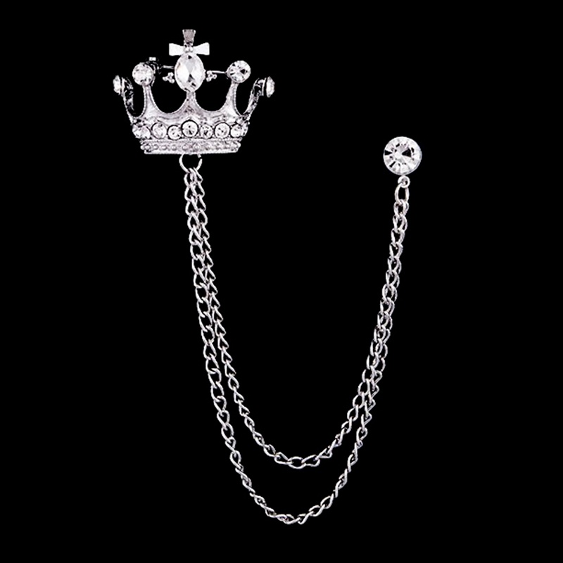 Ghim Cài Áo Hình Vương Miện Phối Dây Xích Tua Rua Phong Cách Anh Quốc Cổ Điển Thời Trang Cho Nam