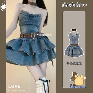 Đầm Denim Ngắn Ôm Eo Thời Trang Mùa Hè 2023 Phong Cách Retro Mới Cho Nữ