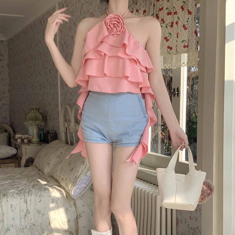 Áo Lửng Hai Dây Họa Tiết Hoa Hồng Thời Trang Quyến Rũ Dành Cho Nữ